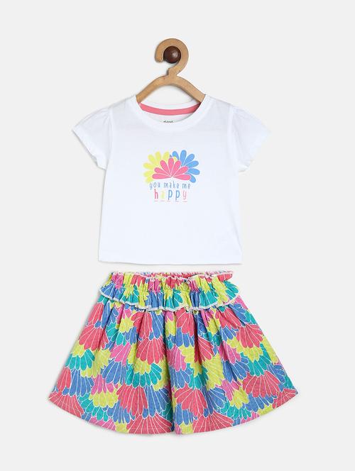 girls printed round neck skirt top set  - 22109421 - Very Small Image - 1