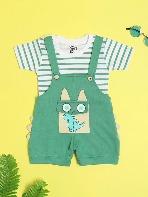 Boys Striped Round Neck T-shirt & Dungaree Set - 22110751 - Very Small Image - 1
