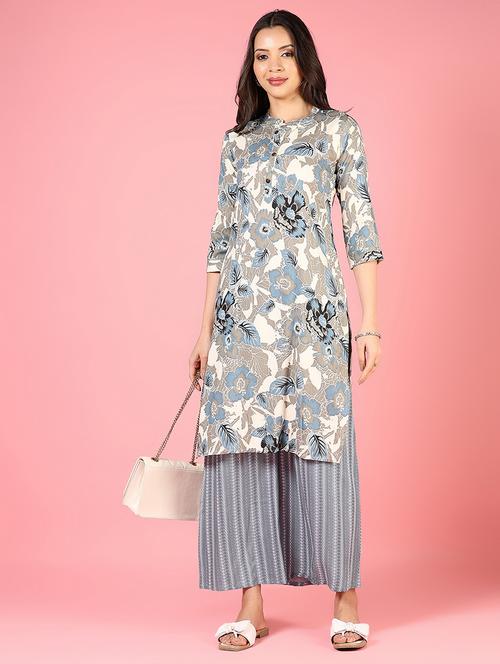 women floral three quarter sleeve kurta palazzo set - 22137003 - Very Small Image - 1