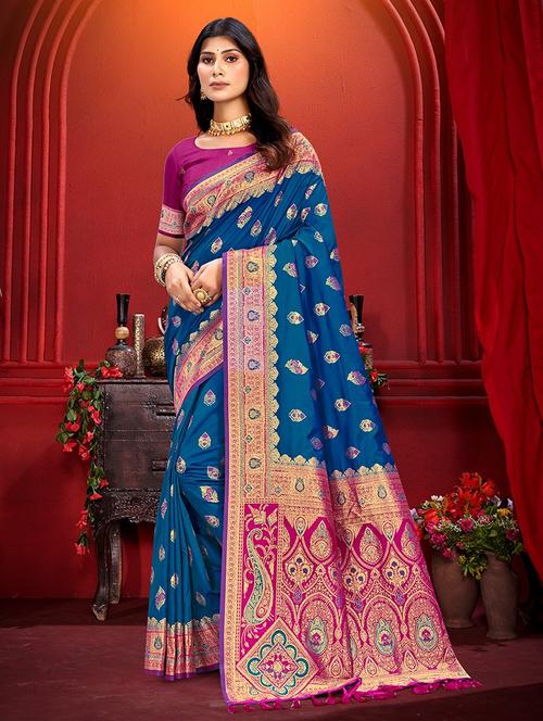 women self design banarasi saree with blouse - 22140200 - Very Small Image - 1