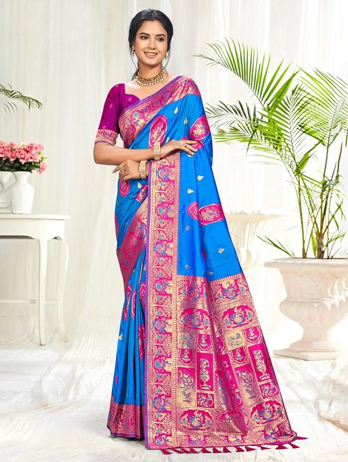 women self design banarasi saree with blouse - 22140207 - Very Small Image - 1
