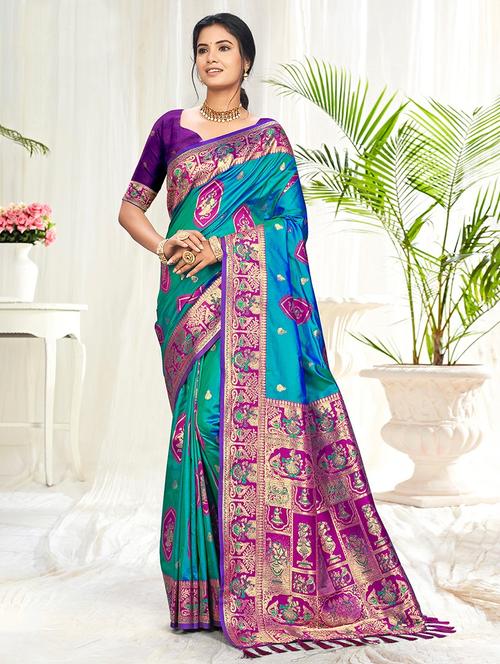 women self design banarasi saree with blouse - 22140211 - Very Small Image - 1