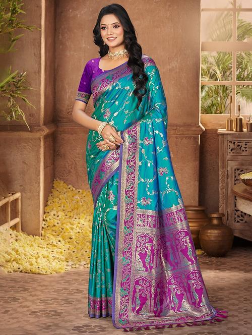 women self design banarasi saree with blouse - 22140212 - Very Small Image - 1