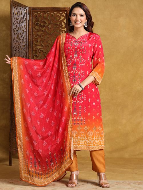 women printed three quarter sleeve kurta pant with dupatta set - 22140245 - Very Small Image - 1
