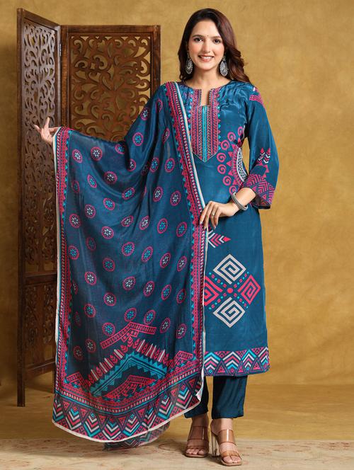 women printed three quarter sleeve kurta pant with dupatta set - 22140248 - Very Small Image - 1