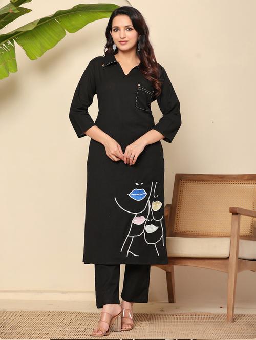 women printed three quarter sleeve kurta pant set - 22140251 - Very Small Image - 1