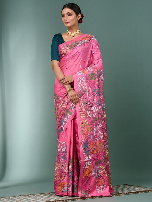 women solid with work handloom saree with blouse - 22140319 - Very Small Image - 1