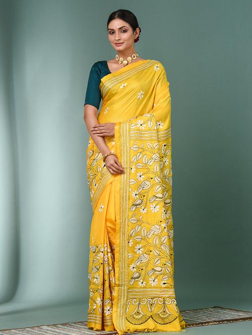 women handloom kantha stitch saree with blouse - 22140337 - Very Small Image - 1