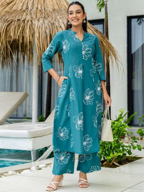 women floral printed three quarter sleeve kurta palazzo set - 22140553 - Very Small Image - 1