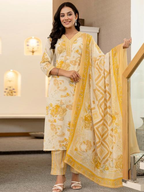 women printed three quarter sleeve kurta pant with dupatta set - 22140559 - Very Small Image - 1