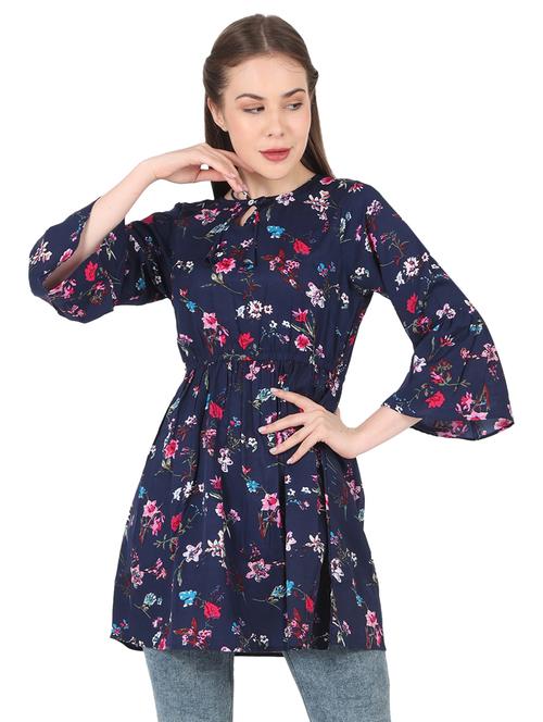 women printed bell sleeve long flared top - 22140603 - Very Small Image - 1