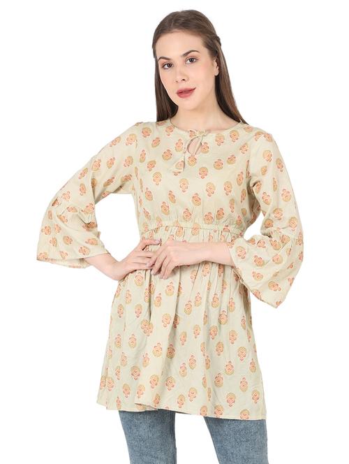 women printed bell sleeve long flared top - 22140604 - Very Small Image - 1