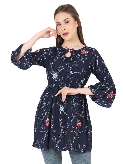 women printed bell sleeve long flared top - 22140605 - Very Small Image - 1