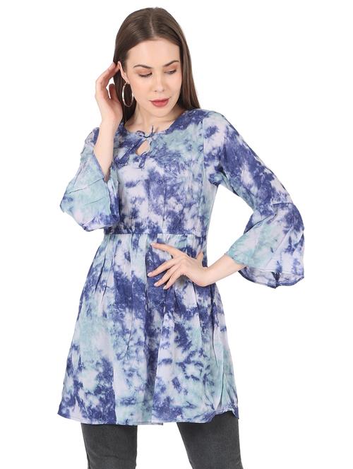 women printed bell sleeve long flared top - 22140608 - Very Small Image - 1