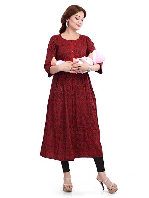 women printed three quarter sleeve maternity wear kurta - 22140625 - Very Small Image - 1