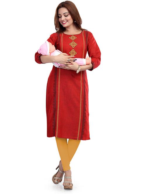 women printed three quarter sleeve maternity wear kurta - 22140752 - Very Small Image - 1