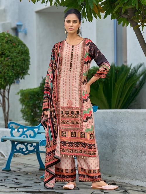women printed three quarter sleeve kurta palazzo with dupatta set - 22140797 - Very Small Image - 1