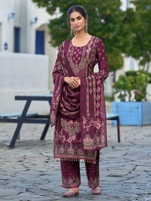 women printed three quarter sleeve kurta palazzo with dupatta set - 22140799 - Very Small Image - 1