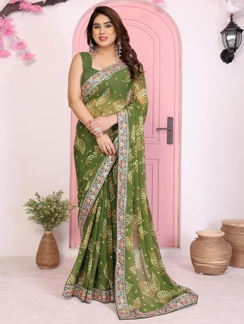 women bandhani printed saree with blouse - 22141089 - Very Small Image - 1