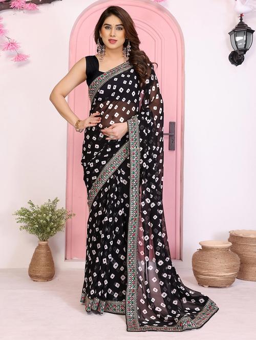 women bandhani printed saree with blouse - 22141095 - Very Small Image - 1