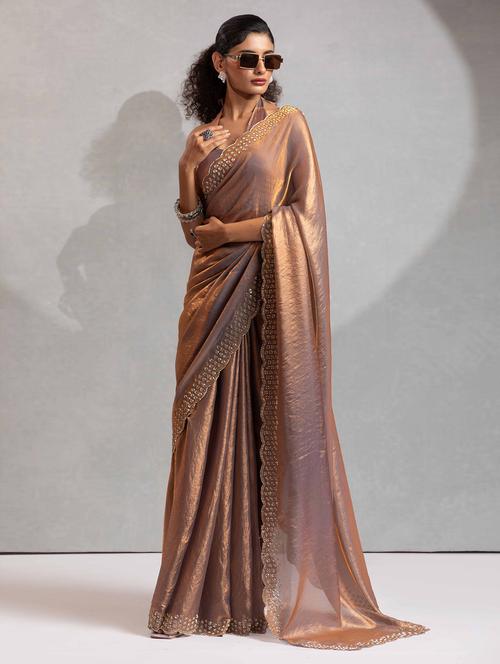 women solid with embellished bordered saree with blouse - 22141135 - Very Small Image - 1