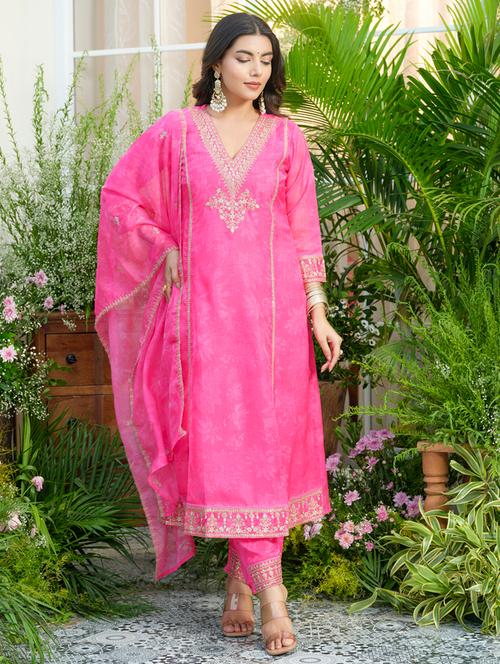 women embroidered three quarter sleeve kurta pant with dupatta set - 22141677 - Very Small Image - 1