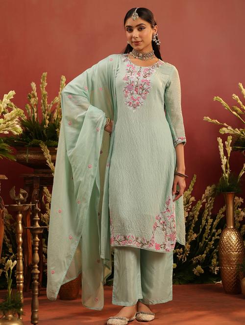 women embroidered three quarter sleeve kurta pant with dupatta set - 22142307 - Very Small Image - 1