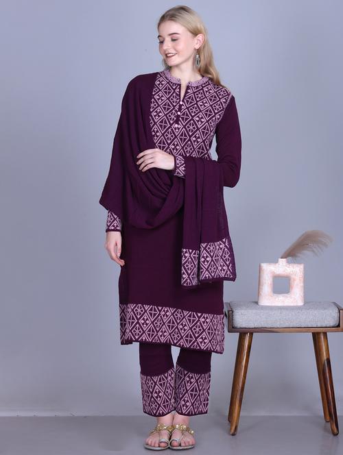 women self design long sleeve kurta pant with dupatta set - 22142410 - Very Small Image - 1