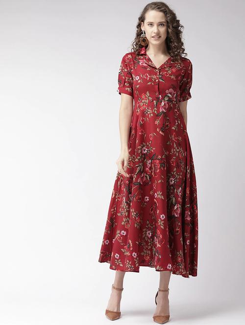 women floral print puff slevee fit & flare dress - 22142585 - Very Small Image - 1
