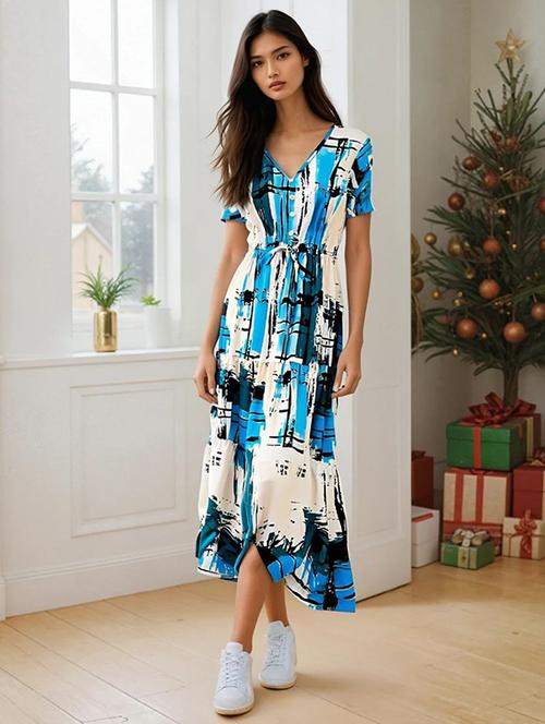 women printed short sleeve a-line dress - 22142588 - Very Small Image - 1