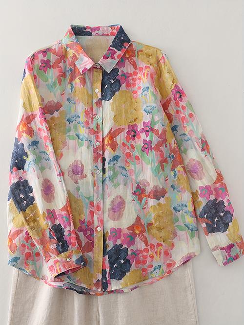 women printed collared long sleeve regular fit shirt - 22142589 - Very Small Image - 1