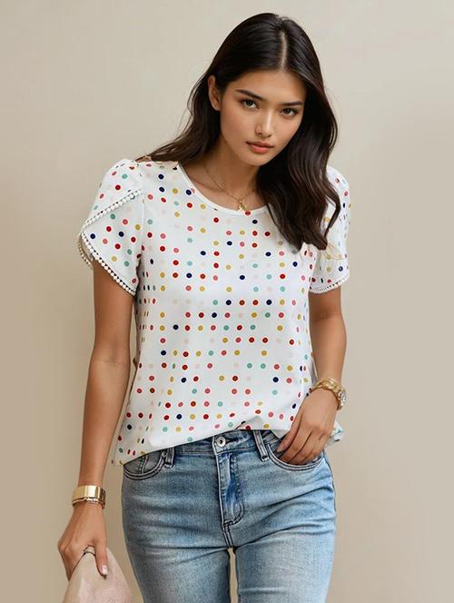 women polka doted tulip sleeve top - 22142604 - Very Small Image - 1