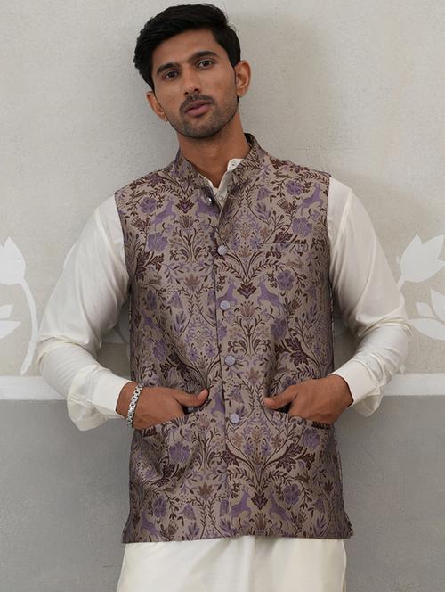 men self design mandarin neck nehru jacket - 22142635 - Very Small Image - 1