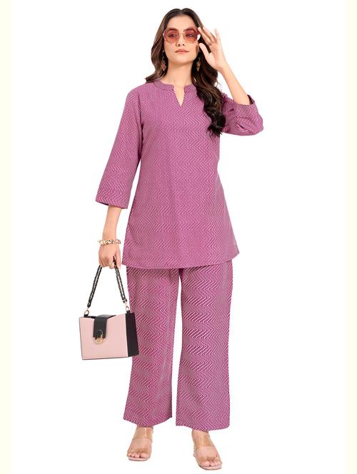 women chevron three quarter sleeve ethnic co-ord set - 22142644 - Very Small Image - 1