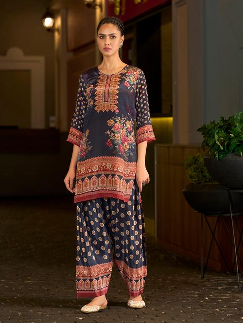 women printed three quarter sleeve co-ord set - 22142875 - Very Small Image - 1