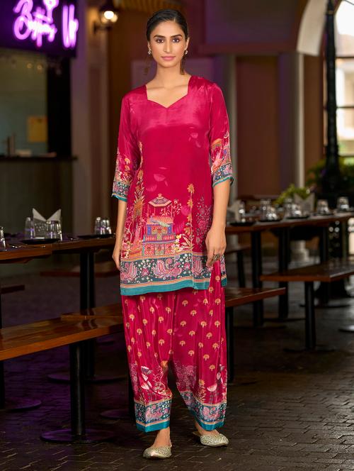 women printed three quarter sleeve co-ord set - 22142878 - Very Small Image - 1