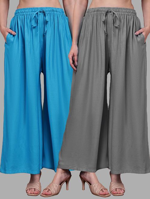 women pack of 2 solid mid rise flared palazzo - 22143444 - Very Small Image - 1
