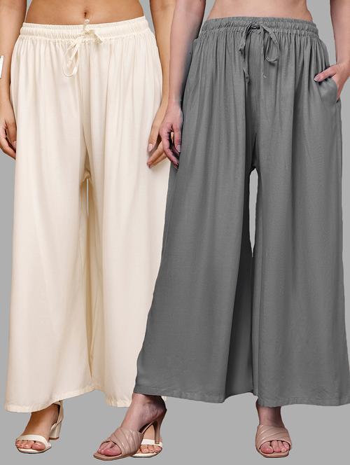 women pack of 2 solid mid rise flared palazzo - 22143447 - Very Small Image - 1