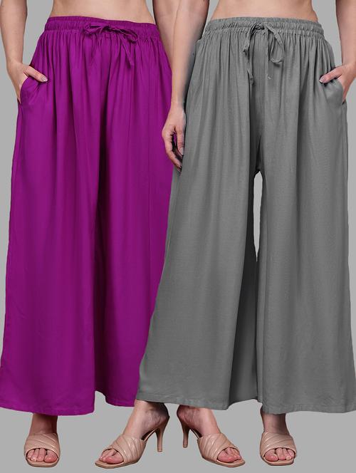 women pack of 2 solid mid rise flared palazzo - 22143449 - Very Small Image - 1