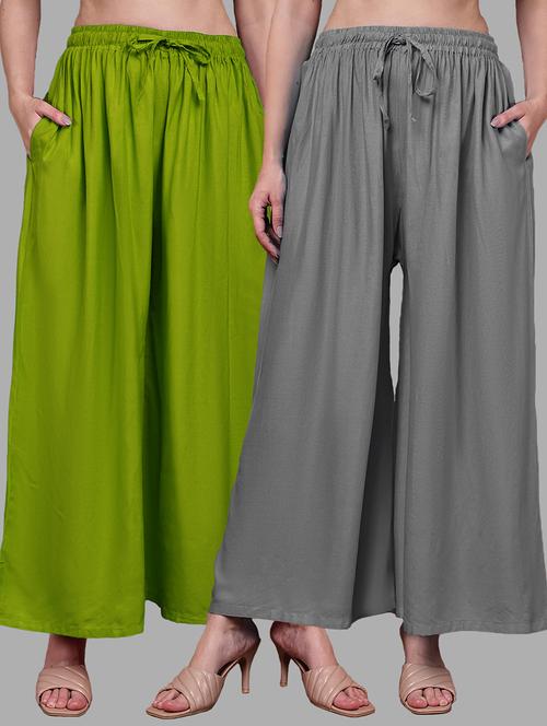 women pack of 2 solid mid rise flared palazzo - 22143453 - Very Small Image - 1