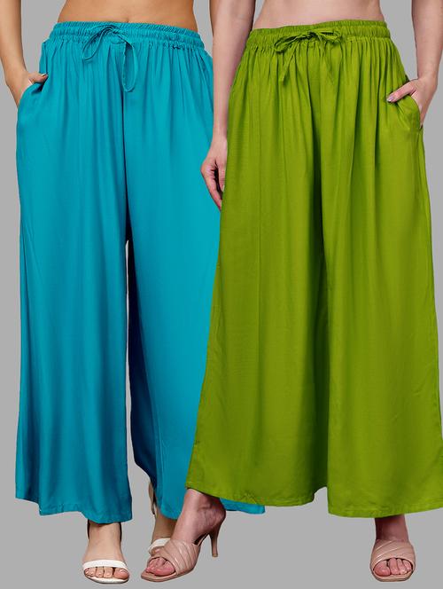 women pack of 2 solid mid rise flared palazzo - 22143463 - Very Small Image - 1