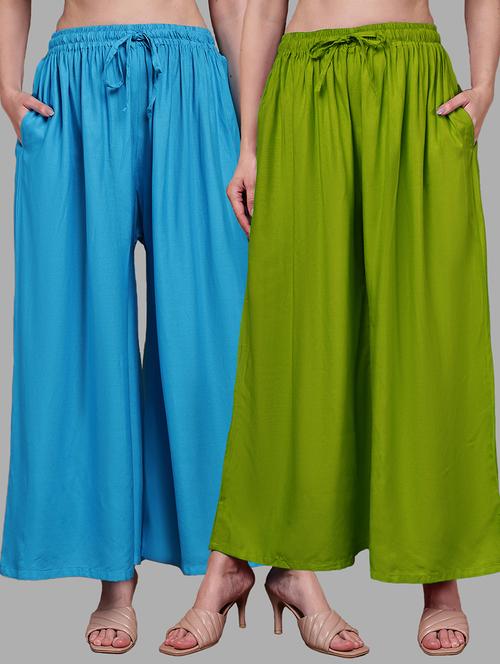 women pack of 2 solid mid rise flared palazzo - 22143477 - Very Small Image - 1