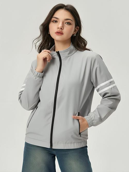 women solid stand collar long sleeve jacket - 22143719 - Very Small Image - 1