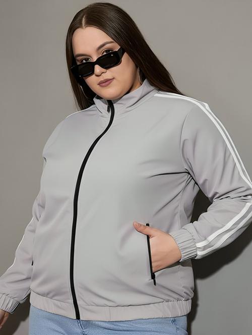 women solid stand collar long sleeve jacket - 22143723 - Very Small Image - 1