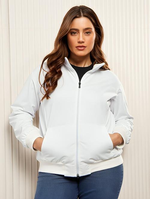 women solid stand collar long sleeve jacket - 22143745 - Very Small Image - 1