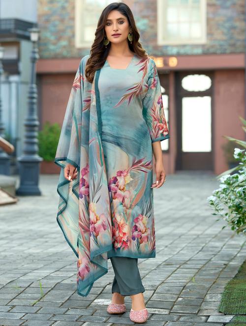 women floral printed three quarter sleeve kurta pant with dupatta set - 22143775 - Very Small Image - 1