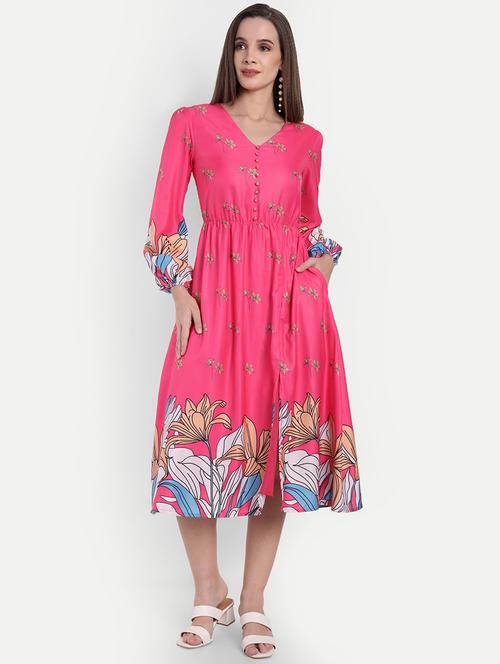 women printed puff sleeve a-line dress - 22143948 - Very Small Image - 1