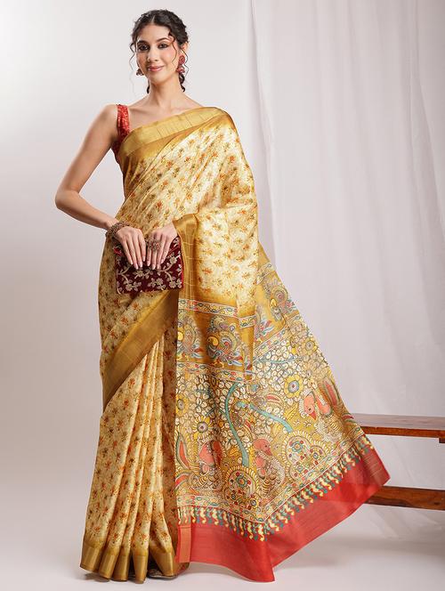women kalamkari printed saree with blouse - 22144648 - Very Small Image - 1