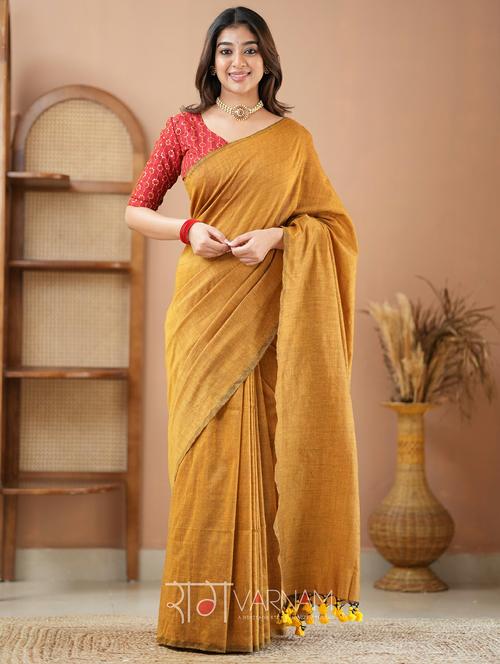 women solid handloom saree with blouse - 22145077 - Very Small Image - 1