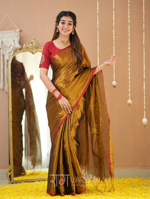 women solid handloom saree with blouse - 22145085 - Very Small Image - 1